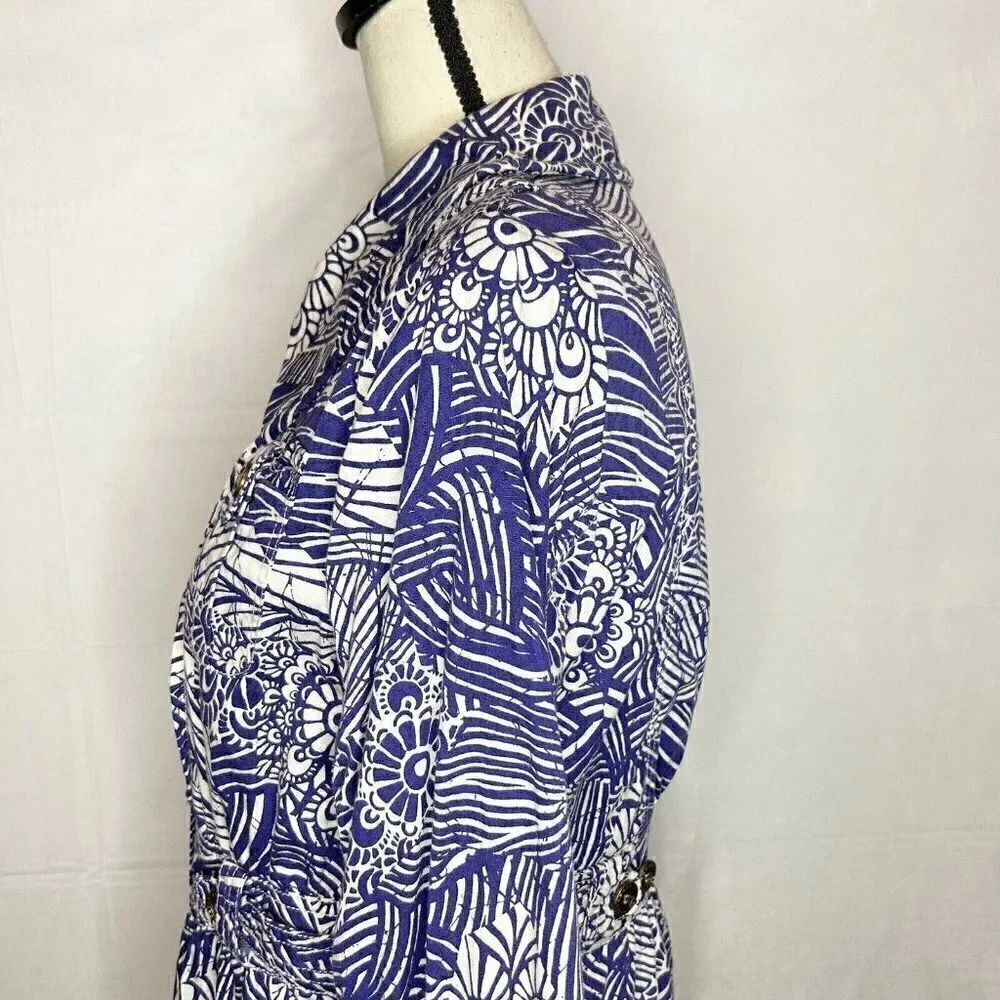 COLDWATER CREEK Utility Full Zip Jacket Sz 6 Floral Print Lapis Purple and White